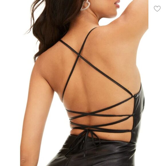 GOOD AMERICAN Black Vacay Faux Leather Dress Sexy Sleeveless Open Back Sz L NWT - Picture 4 of 16
